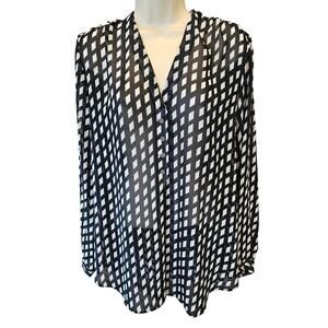 Banana republic sheer see through button up long sleeve chiffon black top EUC M